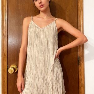 Express Cream and Gold Pleated Dress